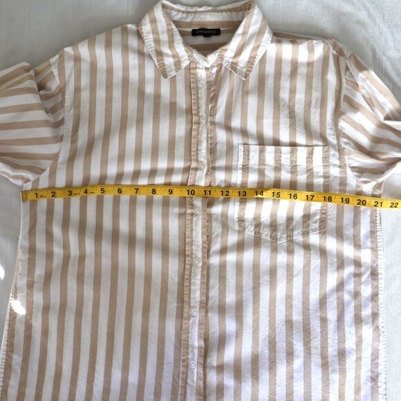 Tan/White Striped Button Up Shirt - Size S - Ladies Relaxed Fit Blouse - Picture 5 of 11